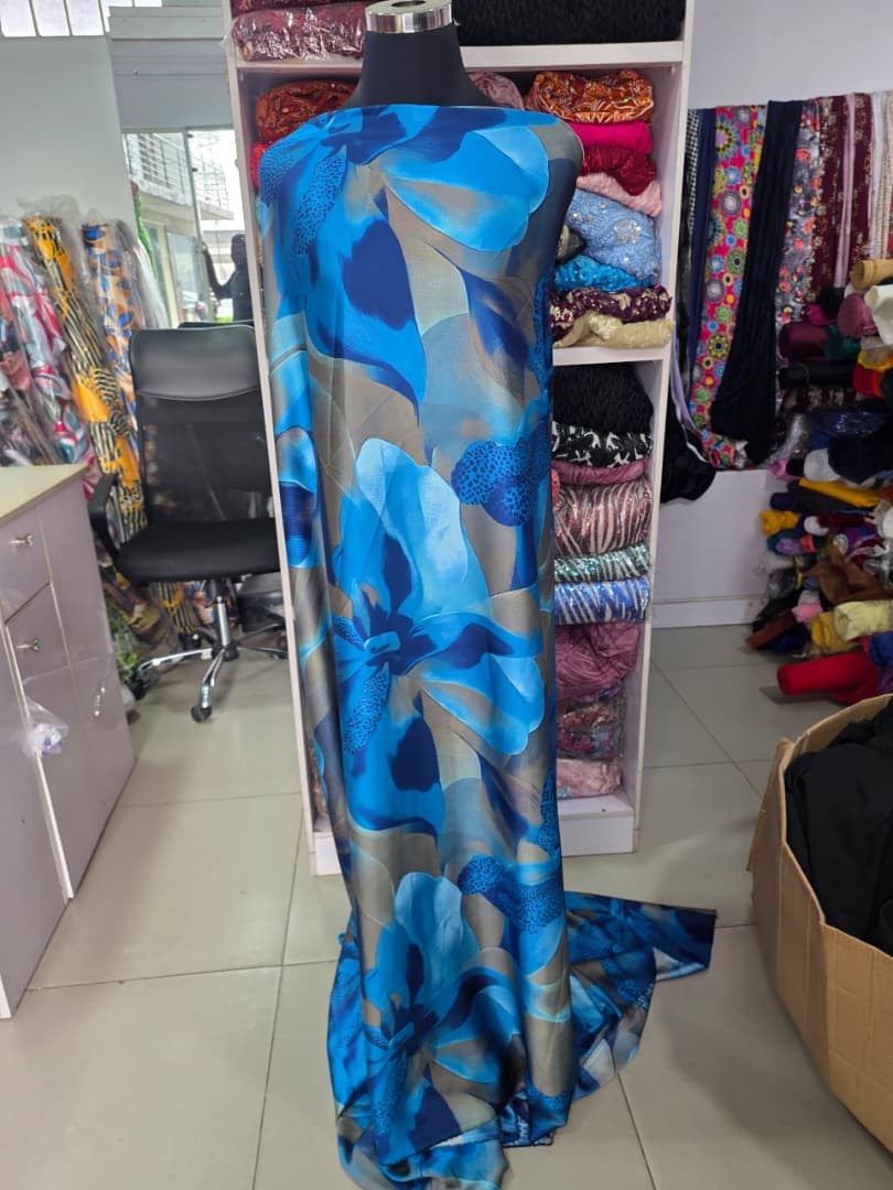 Azure Bloom Floral Silk Halter Maxi Dress