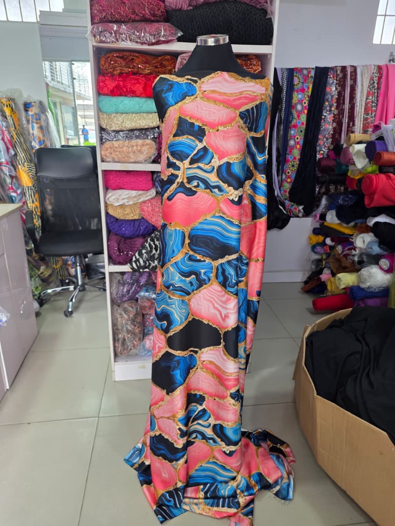 Blue Pink Agate Gold Outline Halter Maxi Dress