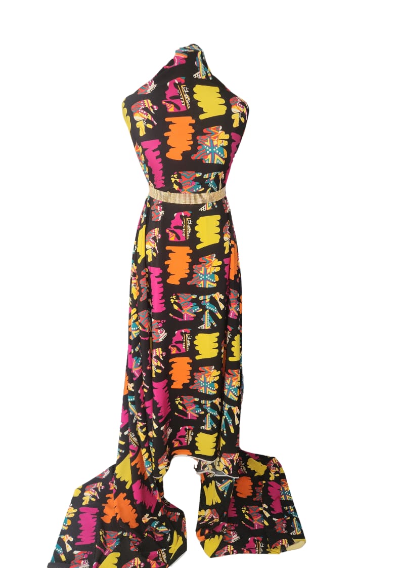 Bold Neon Geo Floral Halter Maxi Dress