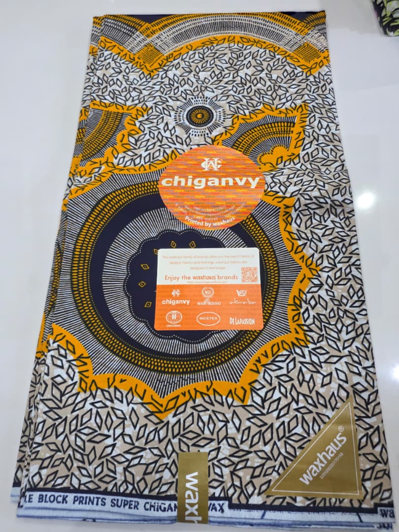 Chiganvy Navy Gold Mandala Circle Wax Print