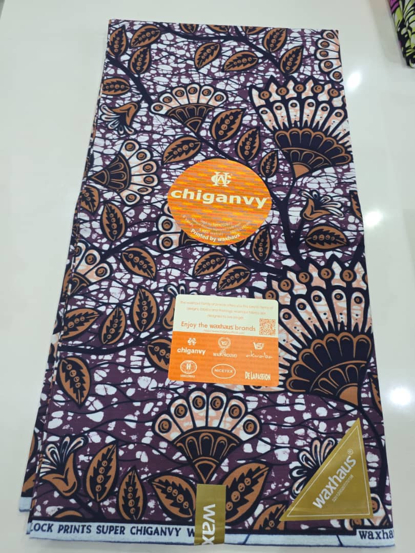 Chiganvy Purple Brown Fan Floral Lock Print Wax