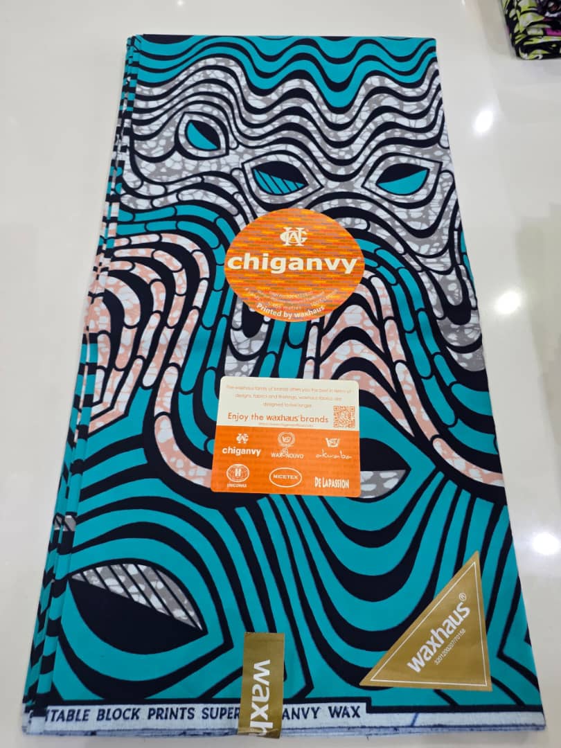 Chiganvy Teal Black Abstract Wave Eye Wax Print