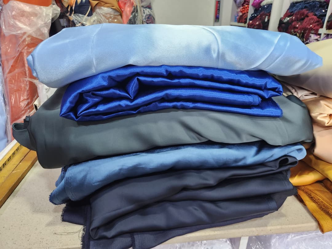 Cool-Tone Sapphire Satin Fabric Stack