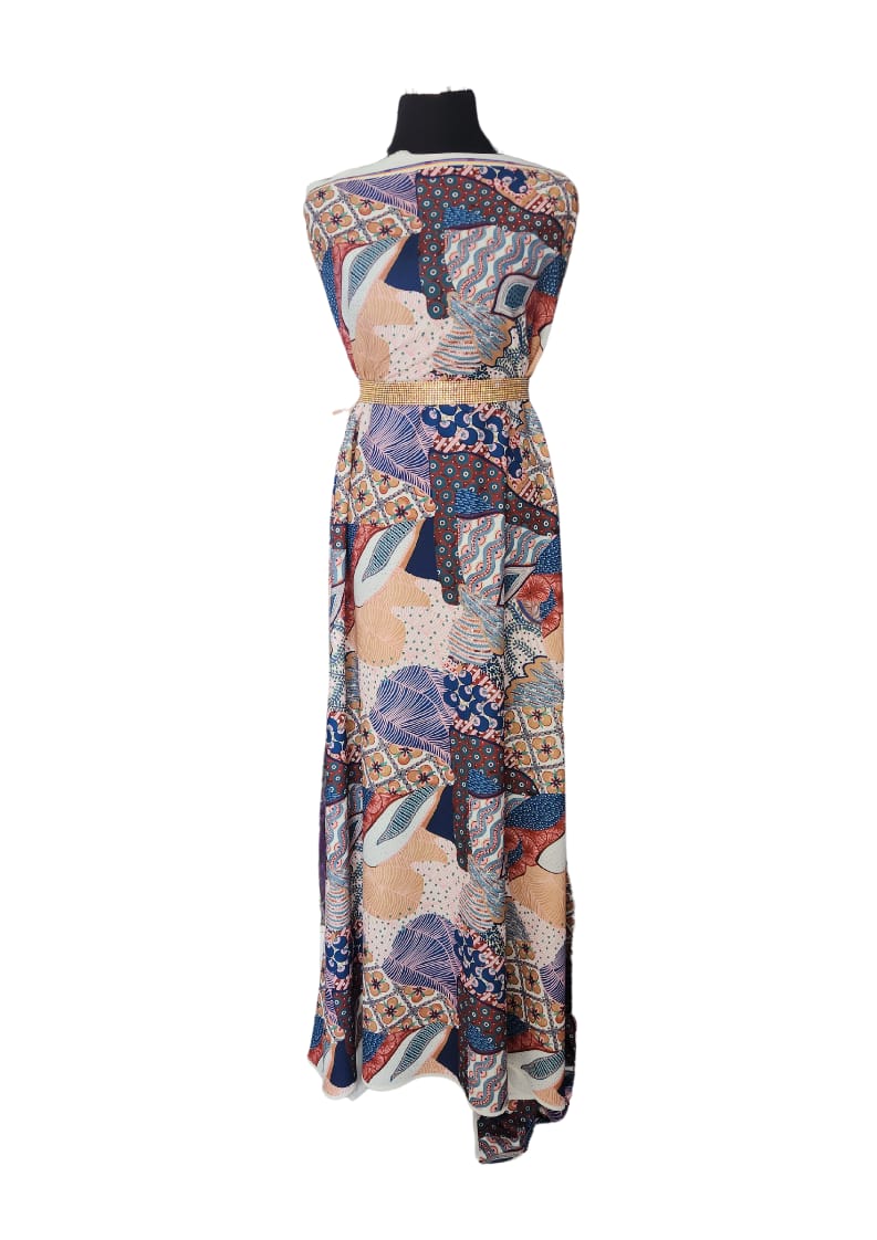 Eclectic Navy Terracotta Mosaic Halter Maxi Dress
