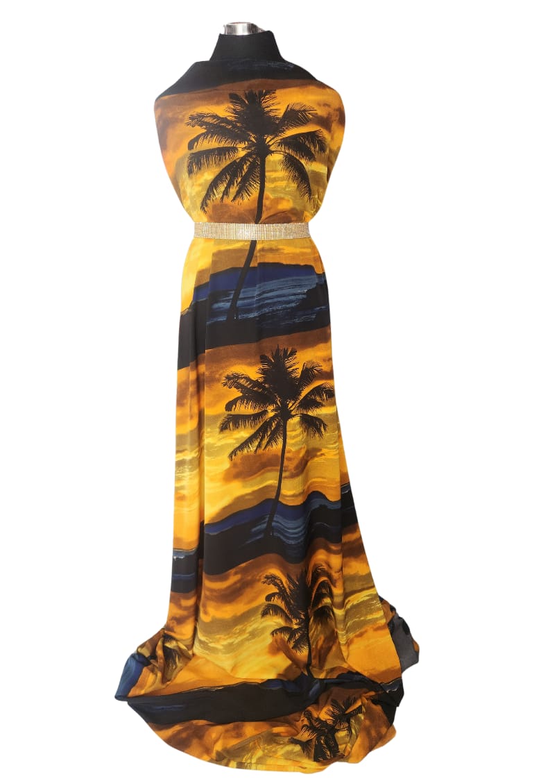 Golden Beach Sunset Palm Halter Maxi Dress
