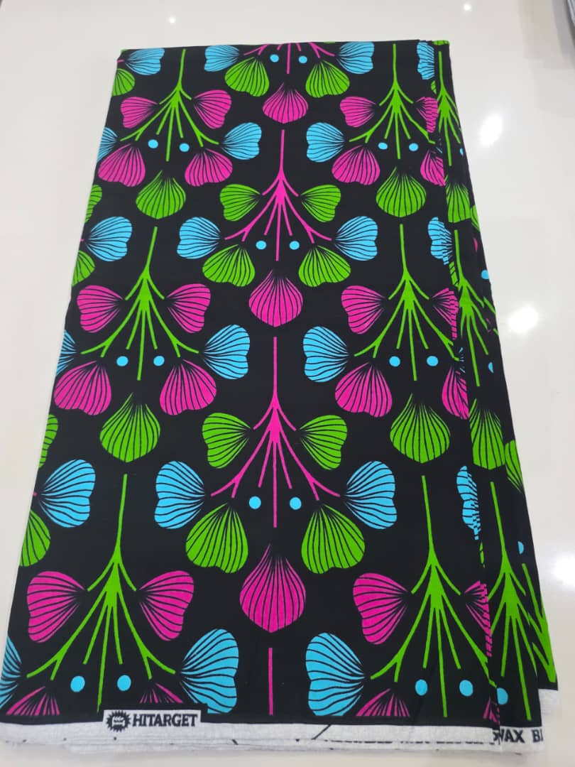 Hitarget Fan Leaf Pink Green Blue African Wax Print