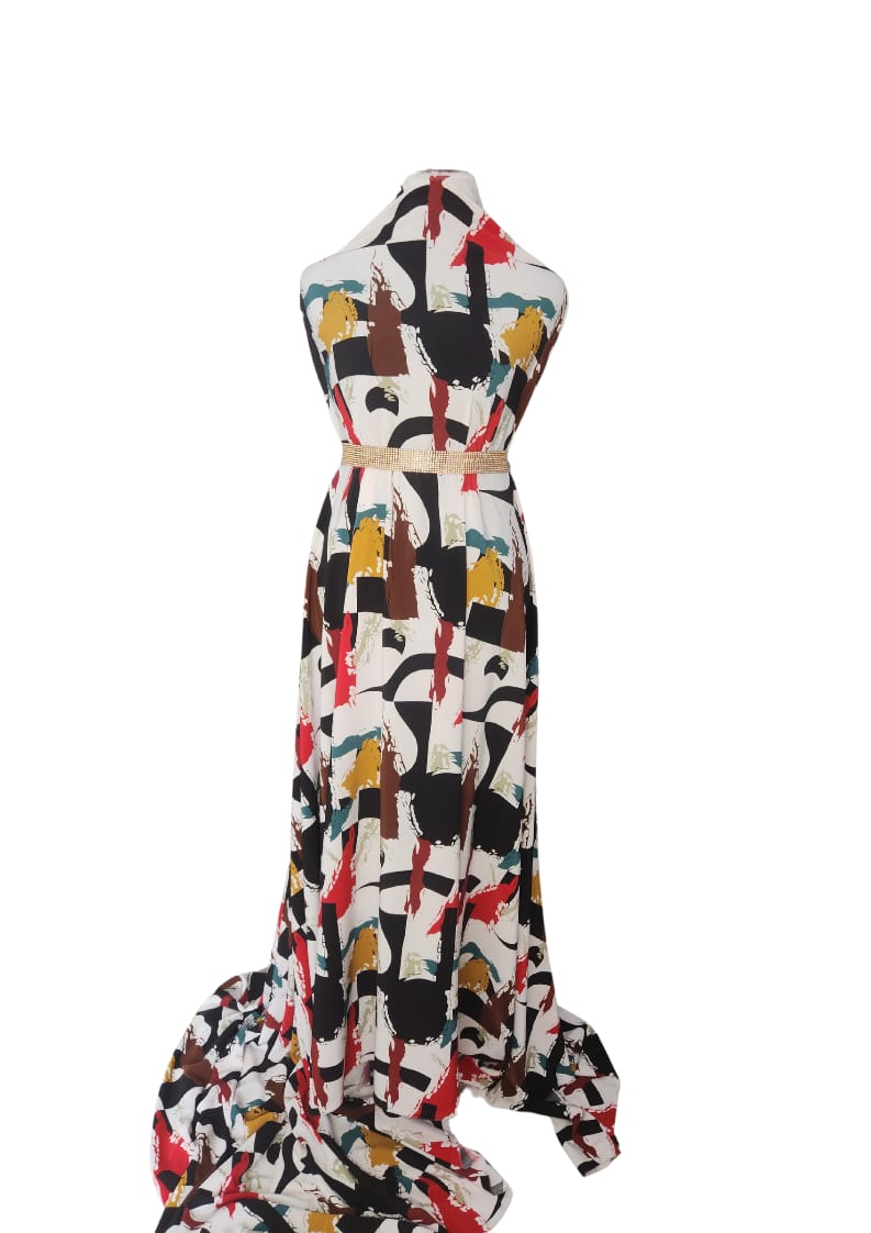 Modern Abstract Brushstroke Halter Maxi Dress