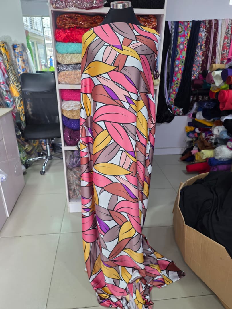 Multicolor Stylized Leaf Silk Halter Maxi Dress