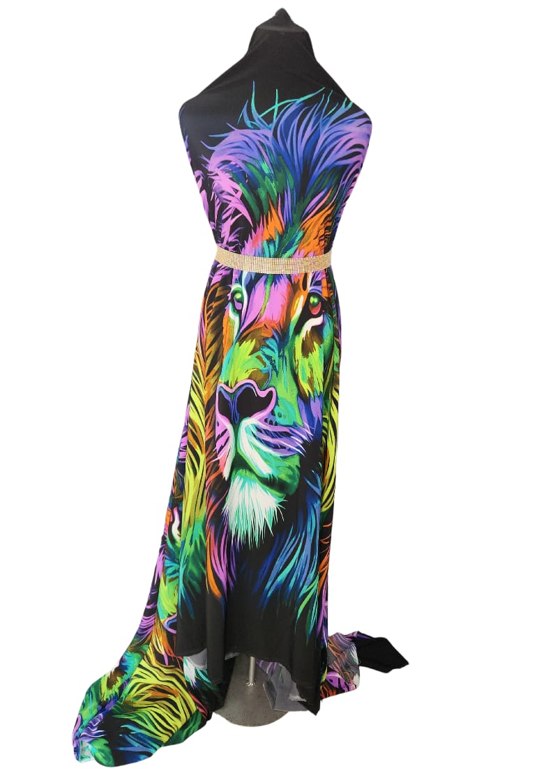 Neon Lion Art Statement Halter Maxi Dress