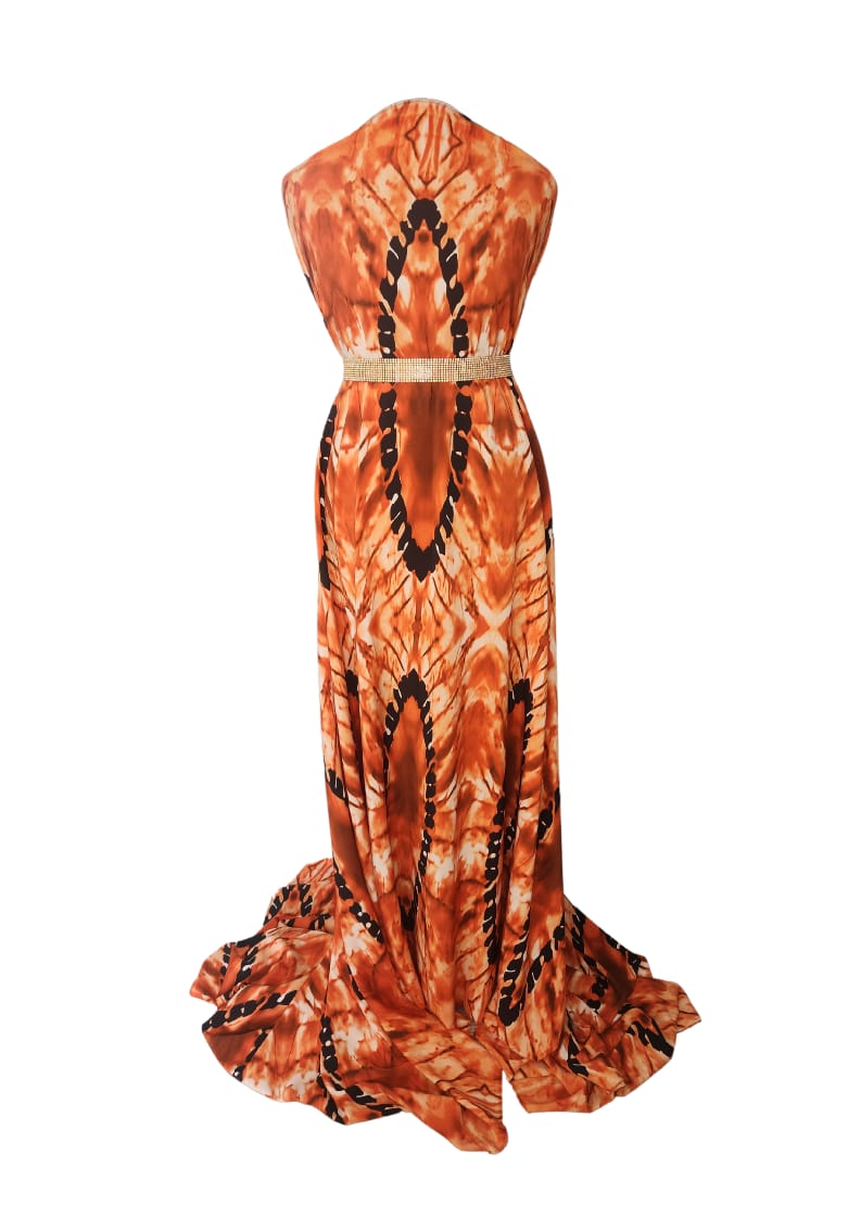 Radiant Sunset Batik Tribal Halter Maxi Dress