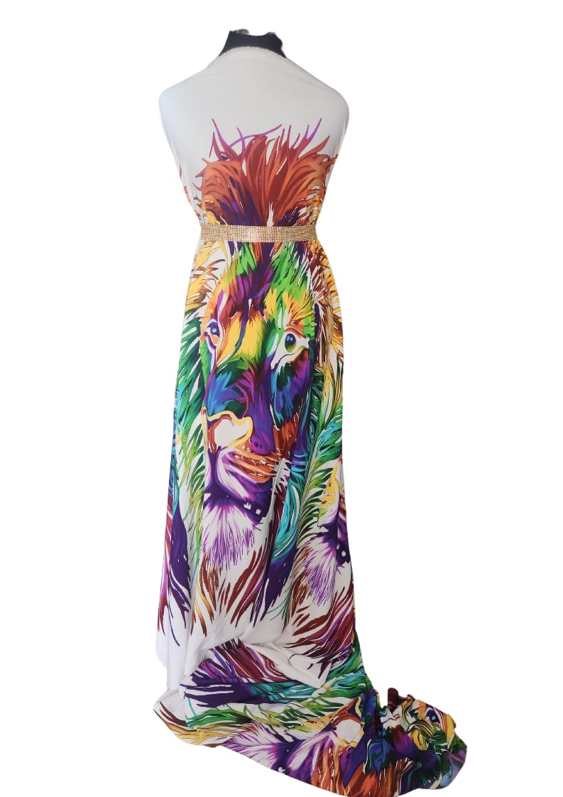 Rainbow Lion Head Print Halter Maxi Dress