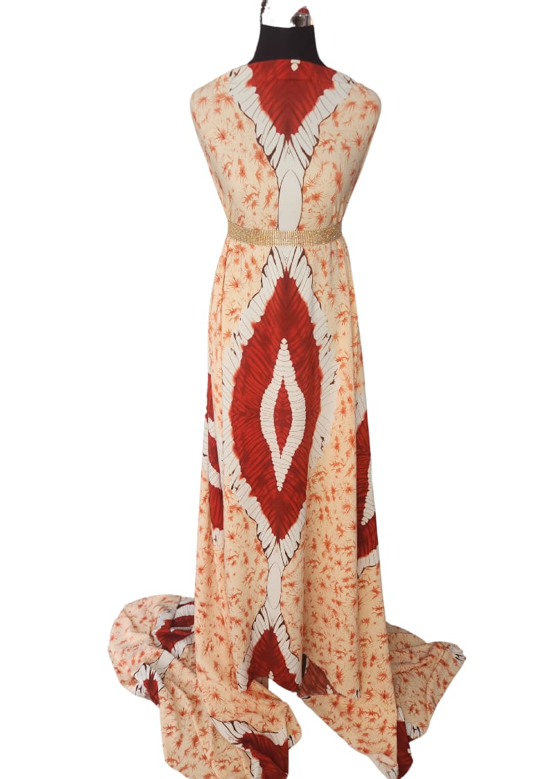 Regal Crimson Diamond Ikat Halter Maxi Dress
