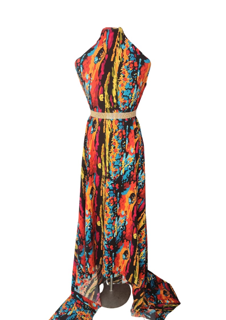 Sunset Flame Abstract Halter Maxi Dress