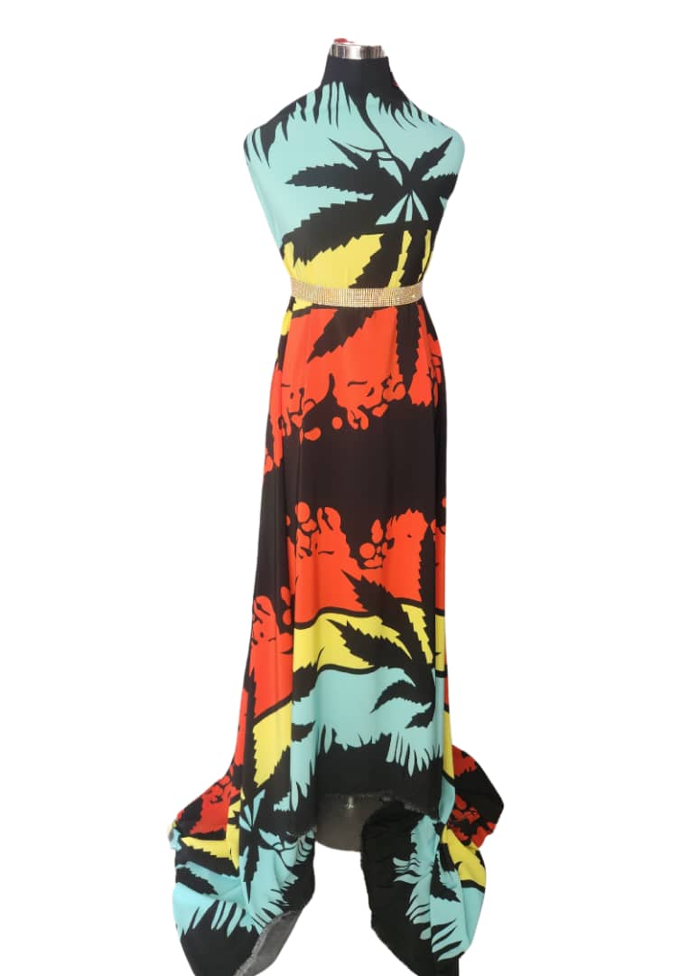 Sunset Tropical Palm Halter Maxi Dress