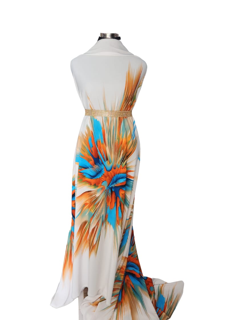 Turquoise Orange Starburst Halter Maxi Dress